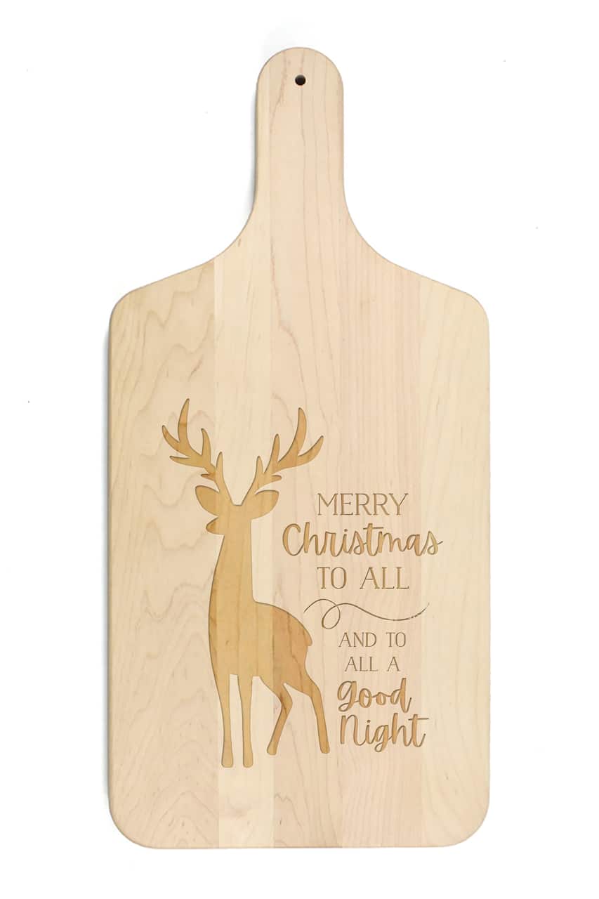 17" Merry Christmas Deer Maple Paddle Cutting Board